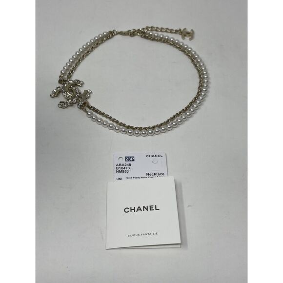 Chanel 23P Choker Pearly White Crystal CC Necklace NEW - Picture 12 of 14